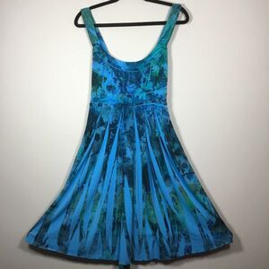 Vintage fairygrunge dress blue green teal babydoll tie back midi stretchy Sz L
